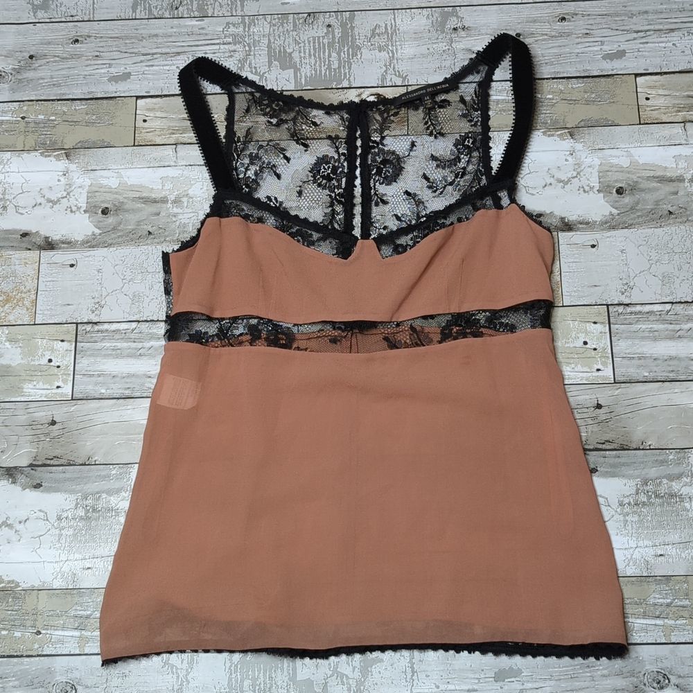 Allesandro dell' acqua silk nude black lace tank top